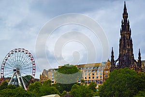 View of Scott Monument, Princes Street Gardens and Edinburgh Fes