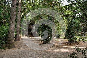 View of sculpture amidst the vegetation in the Park of Bomarzo.