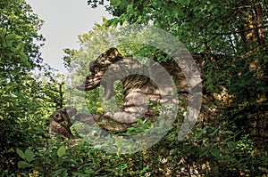 View of sculpture amidst the vegetation in the Park of Bomarzo.