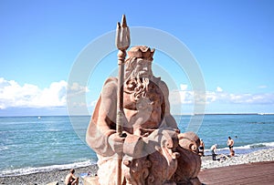 View of the sculpture of Neptune on the beach background Sochi,