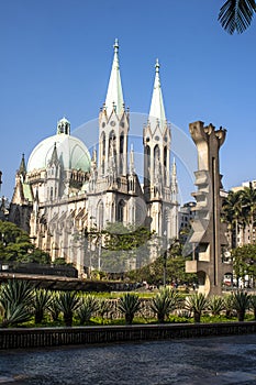 View of Se Metropolitan Cathedral in Sao Paulo