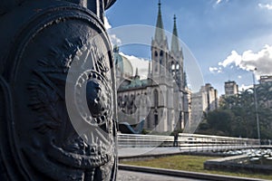 View of Se Metropolitan Cathedral in Sao Paulo, Brazil