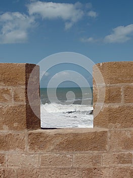 View of the sea as seen from the ramparts in Essaouira, Morocco