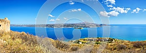 View on sea bay and old venitian fortress in Aptera on Crete island photo