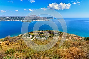 View on sea bay and old venitian fortress in Aptera on Crete island, Grecee photo