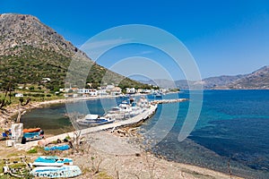 View on sea bay and old village on Talendos island, Grecee photo