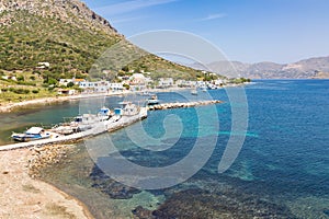 View on sea bay and old village on Talendos island, Grecee photo