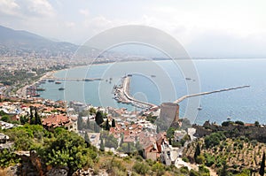 View of the sea bay and ships and the city