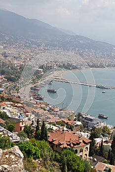 View of the sea bay and ships and the city