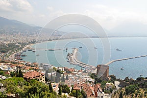 View of the sea bay and ships and the city