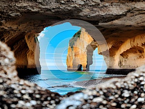view of the sea and beach of the cave in the north of the state of the new zealand, Ai Generated