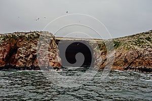 View of a sea cave at Ballestas Islands National Reserve in Pisco, Peru