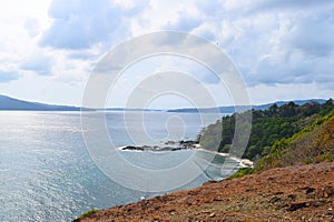 View of Sea, Distant Islands, and Cloudy Sky from top of Hill - Chidiya Tapu, Port Blair, Andaman Nicobar islands, India