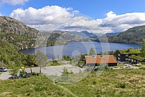 View of sea from entrance to Pulpit Rock in Norway