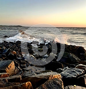 View of the sea beside the evening horizon photo