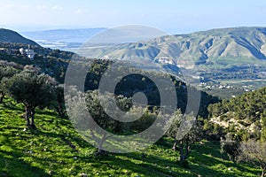 The sea of Galilee and the Golan heights on the border between Israel, Siria and Jordan photo
