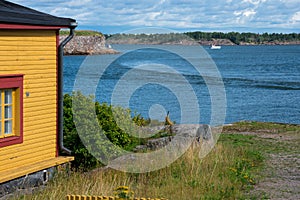 View of the sea and a house in Suomenlinna Sveaborg Fortress