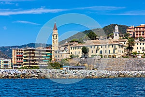 View of small town Recco in Liguria, Italy.