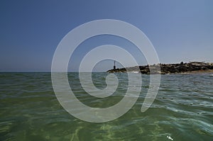 View of the sea inside the water in the middle of the rocks