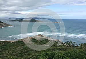 View of the sea with many islands in Nha Trang, Vietnam