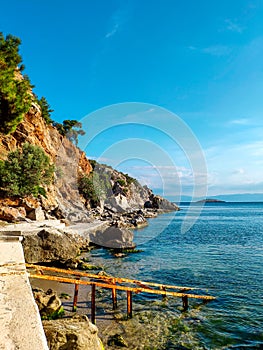 View of the Sea of Marmara. Rocks and brown stones of the island. photo