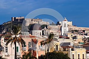 View from sea of Milazzo town in Sicily