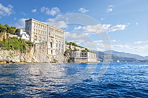 View from the sea of the Monaco Aquarium Oceanographic Museum of marine sciences in Monaco-Ville, Monaco photo