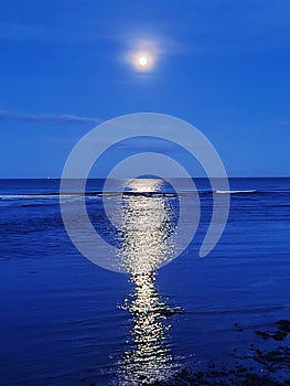 View of the sea and moonlight in the evening