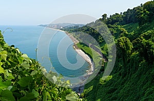 View of the sea from a mountain height on the coast of the urban village of Chakvi, Georgia