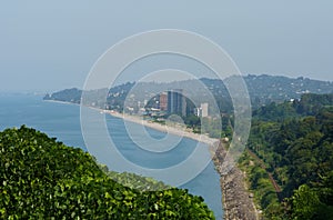 View of the sea from a mountain height on the coast of the urban village of Chakvi, Georgia