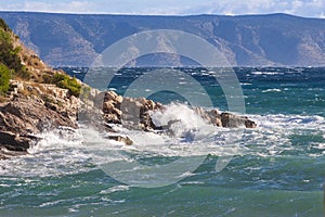 View of the sea and mountains on the island of Hvar in Croatia on the way from Sucuraj