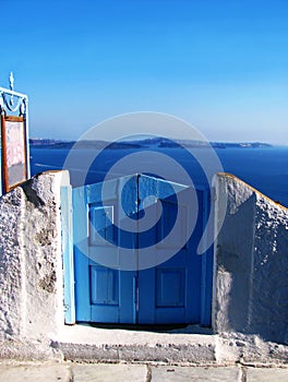 View of the sea in Oia on Santorini island Greece