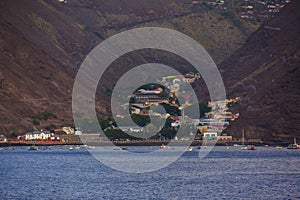 View from the sea of the port area of Jamestown, Saint Helena island