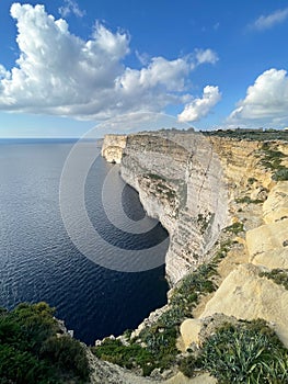 The view of the sea from Ta`Cenc rocks on the Gozo Island