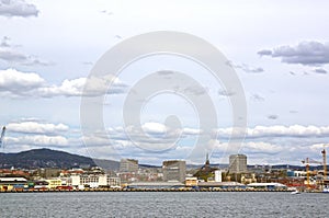 View from the sea to Oslo and the Oslo Fjord. Norway