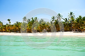 View from the sea on a tropical beach and the island