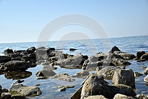 View of sea view with stones