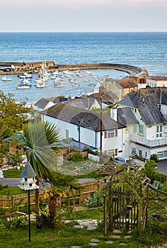 The view from the Seafront garden to the Cobb harbor of Lyme Regis. West Dorset. Englandst Dorset. England