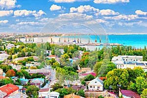 View of the seaport and the city of Feodosia