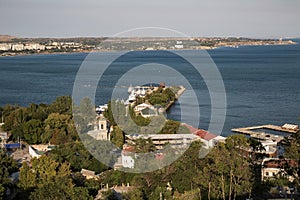 View of the seaport of the city of Kerch in summer