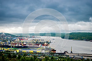 View of the seaport of the city of Murmansk.