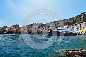 View of seaport town Porto Santo Stefano in Monte Argentario. Tuscany. Italy