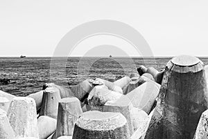 View on Seaside with Breakwater of Mukho Port, Donghae City, Gangwon Province, South Korea, Asia