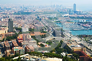 View of seaside part of Barcelona from helicopter