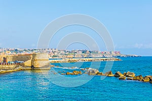 View of the seaside promenade surrounding the modern town of Syracuse in Sicily, Italy