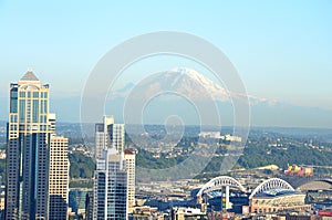View of Seattle skyline and Mt. Rainier