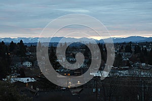 View of Seattle Washington Fremont Neighborhood from Roof at Dawn