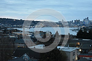 View of Seattle Washington from Rooftop Patio at Dawn 2