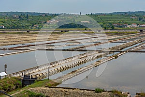 View of the Secovje Saltpans Nature Park in Slovenia