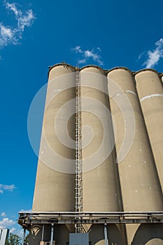 View of section of a grain elevator, an agrarian facility complex used to stockpile and store grain